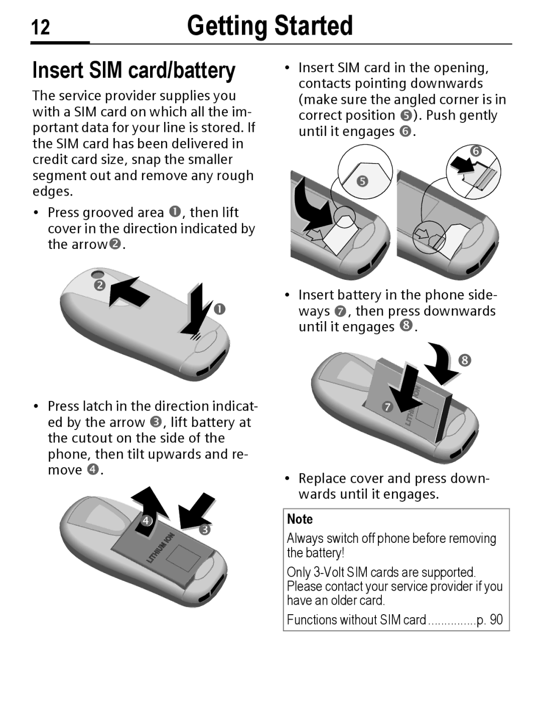 Siemens C56 manual Insert SIM card/battery 