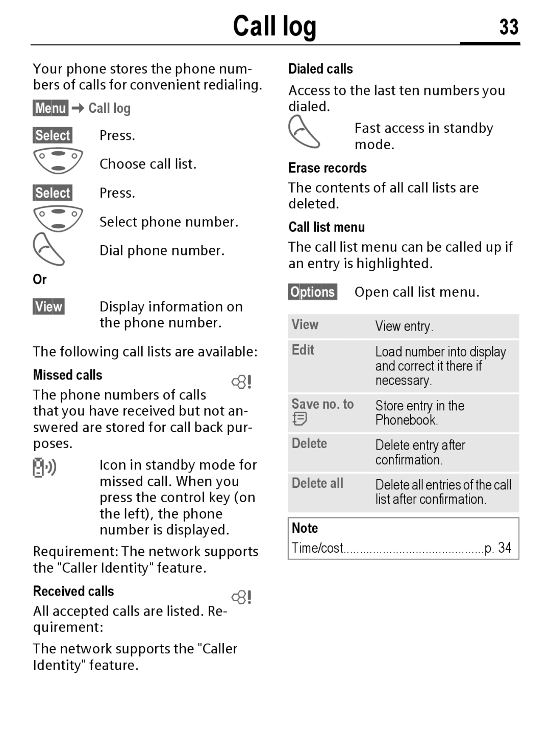 Siemens C56 manual §Menu§Call log §Select§ Press, Save no. to 