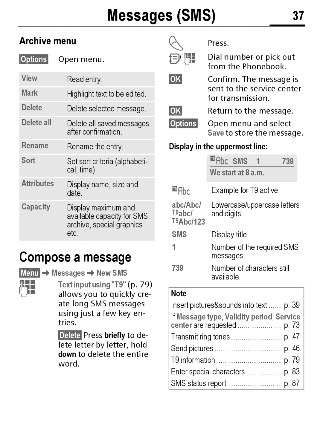 Siemens C56 manual Compose a message, Archive menu 