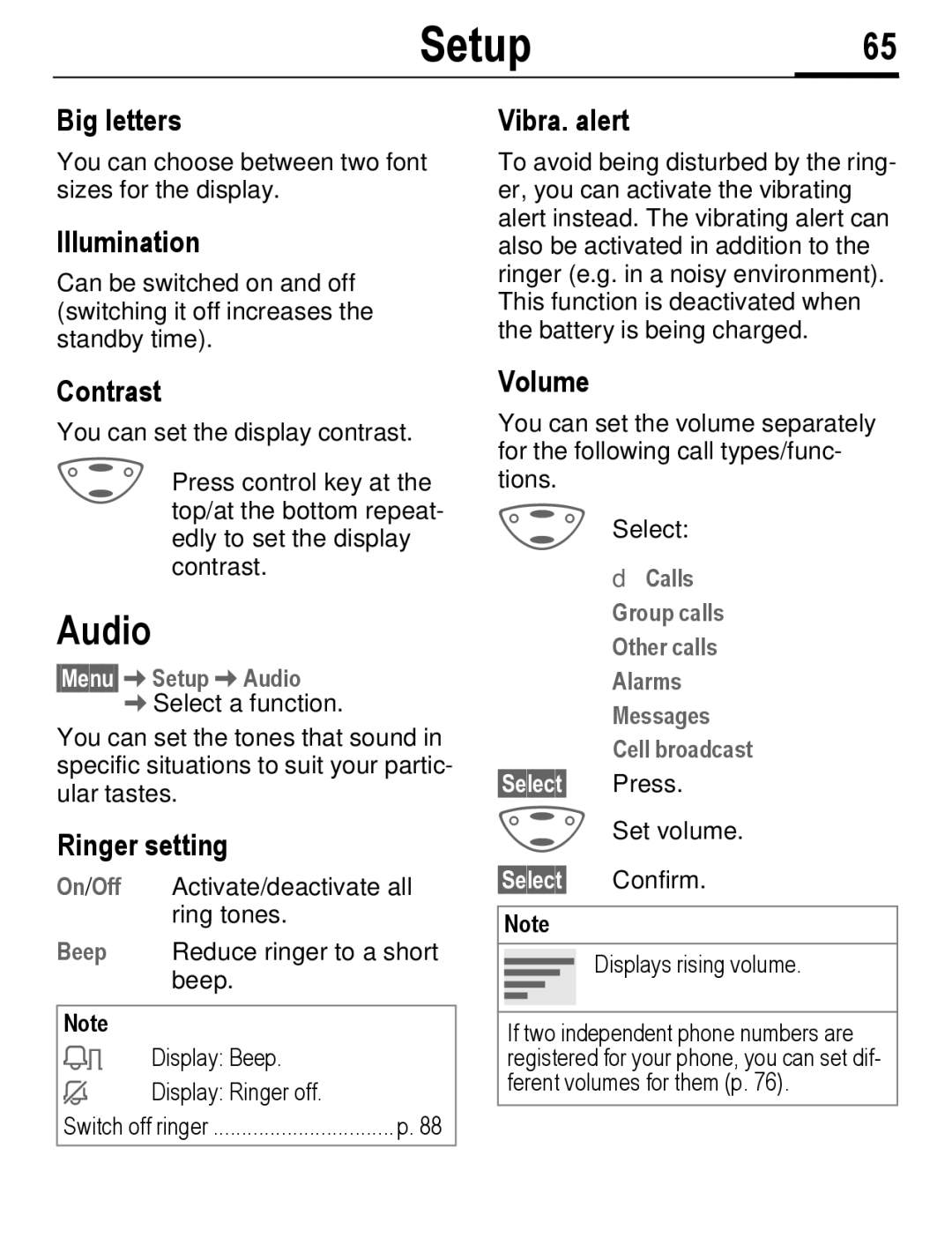 Siemens C56 manual Setup65, Audio 