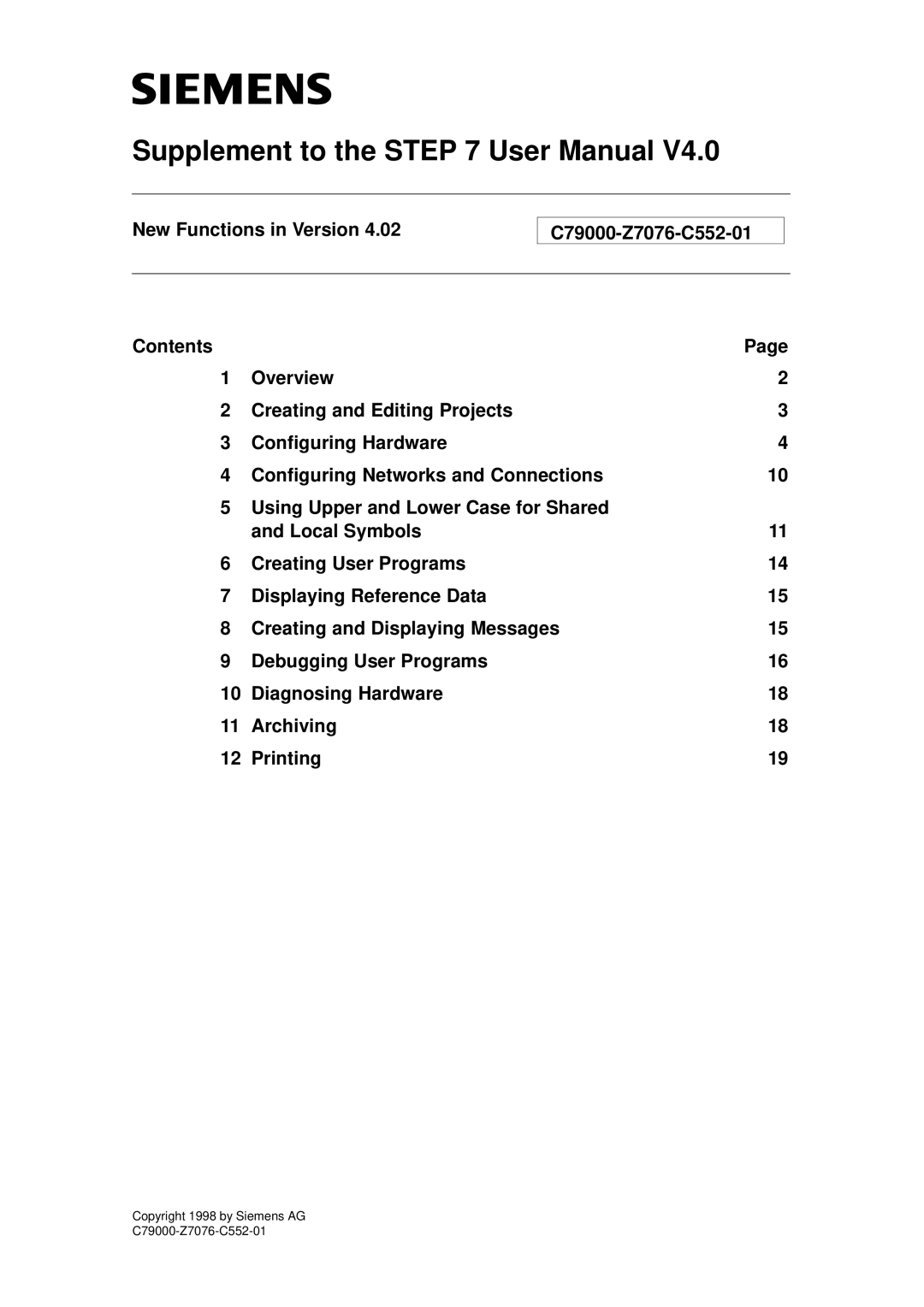 Siemens user manual Copyright 1998 by Siemens AG C79000-Z7076-C552-01 