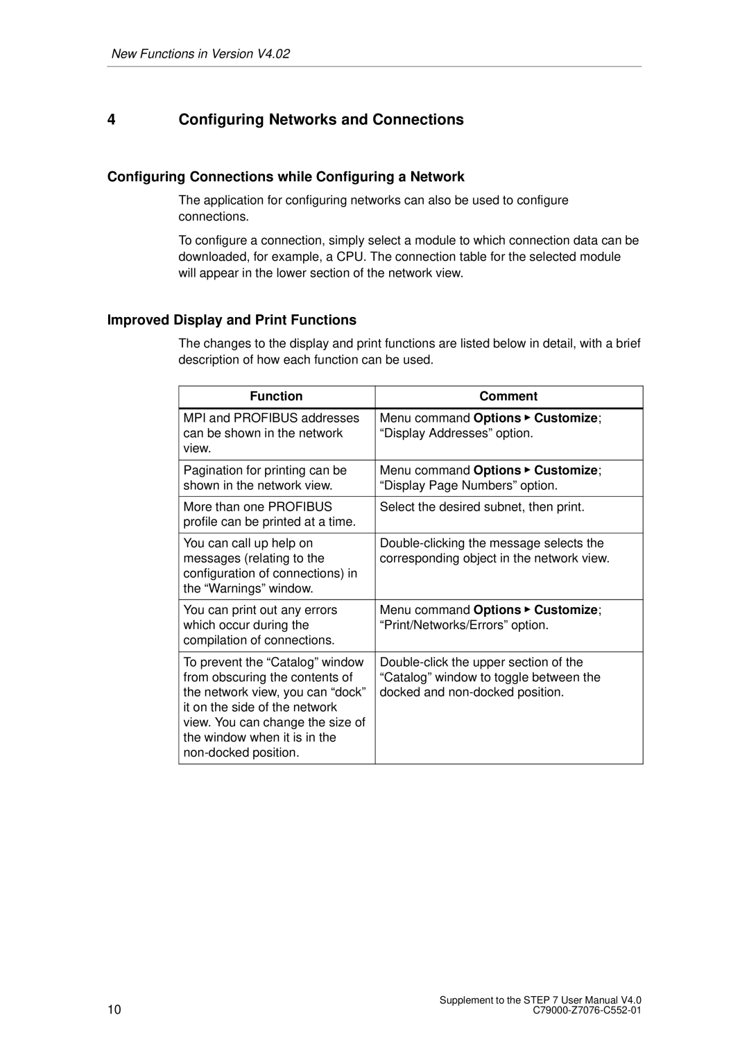 Siemens C79000-Z7076-C552-01 Configuring Connections while Configuring a Network, Improved Display and Print Functions 