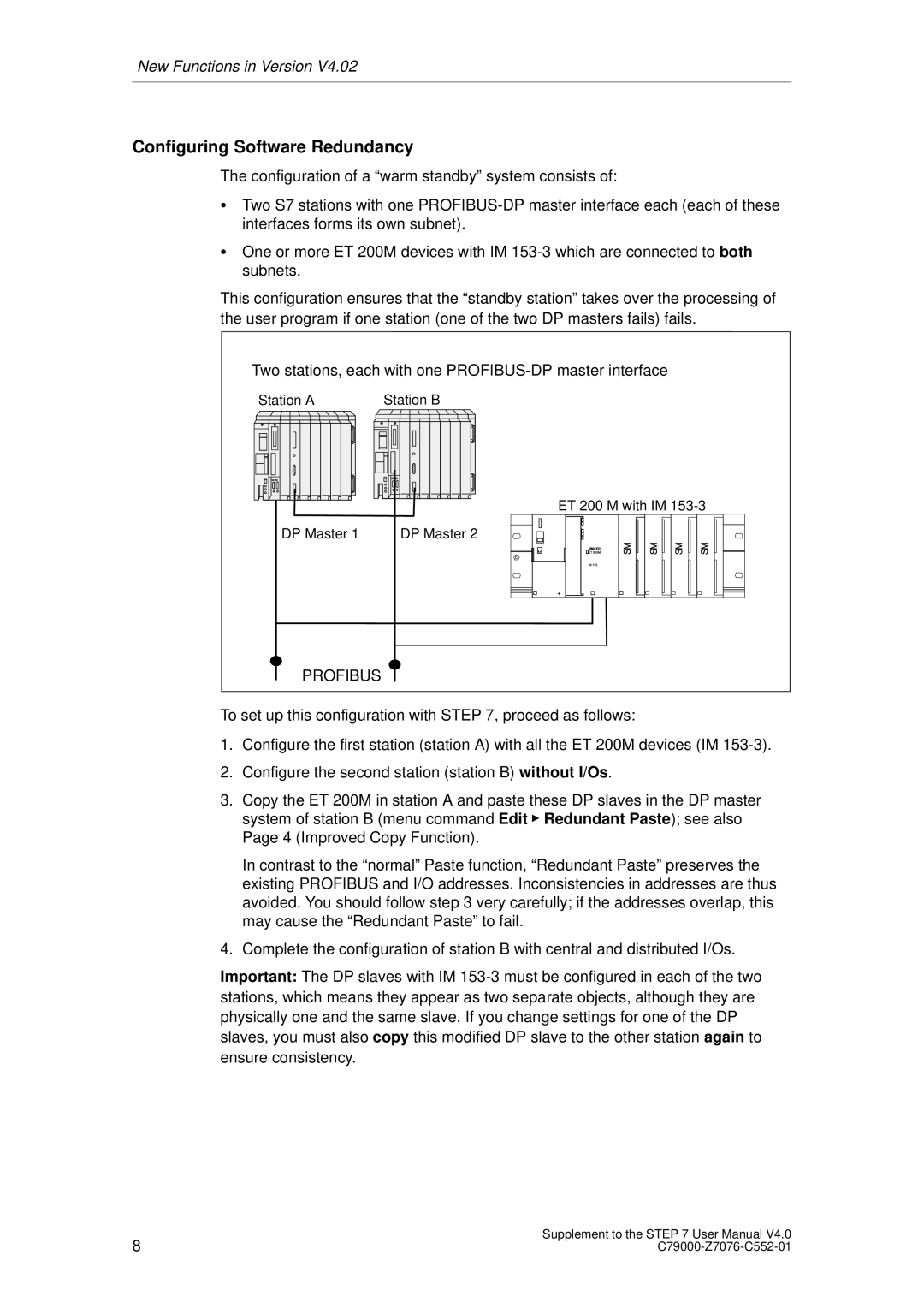 Siemens C79000-Z7076-C552-01 user manual Configuring Software Redundancy, Profibus 