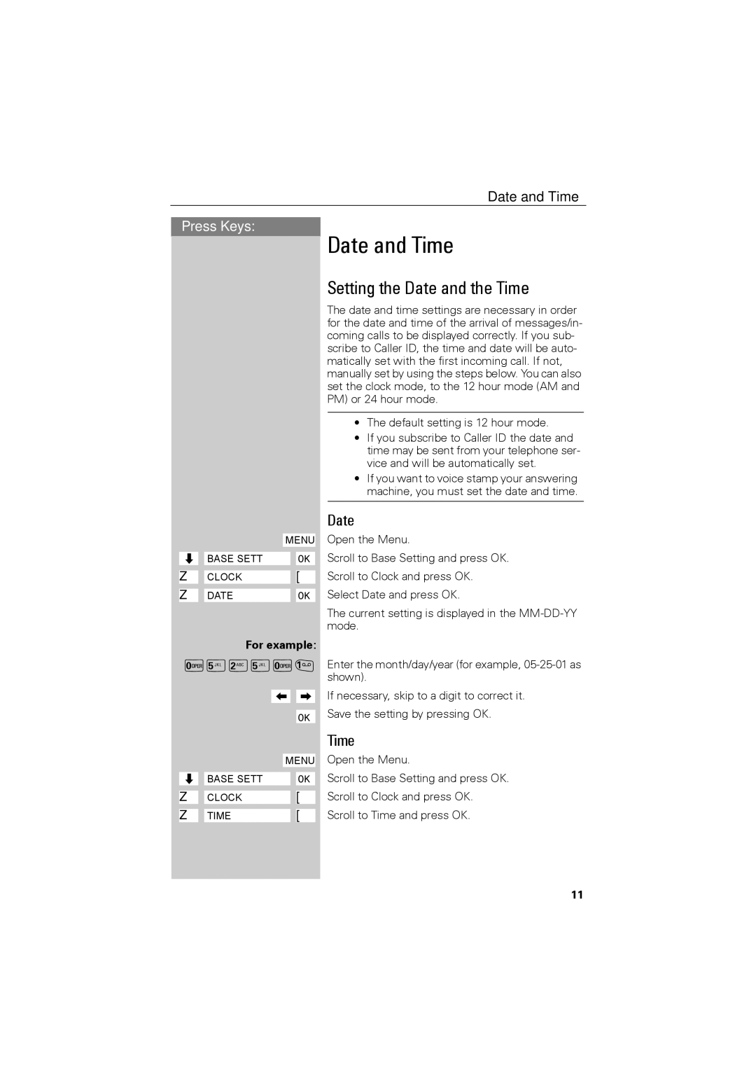 Siemens C88 user manual Date and Time, Setting the Date and the Time, For example 