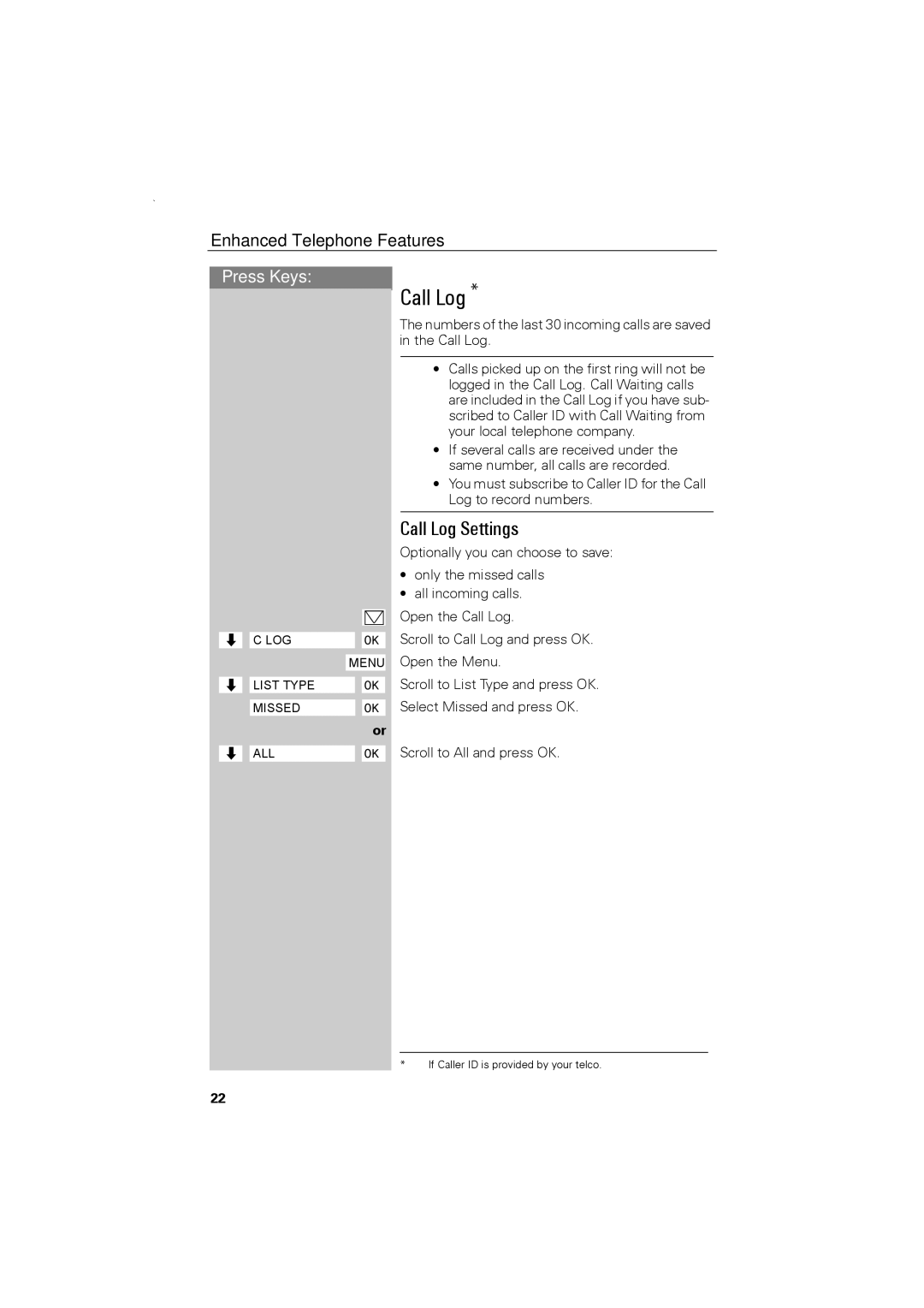 Siemens C88 user manual Call Log Settings 