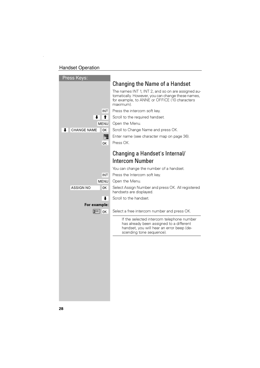 Siemens C88 user manual Changing the Name of a Handset, Changing a Handsets Internal/ Intercom Number 