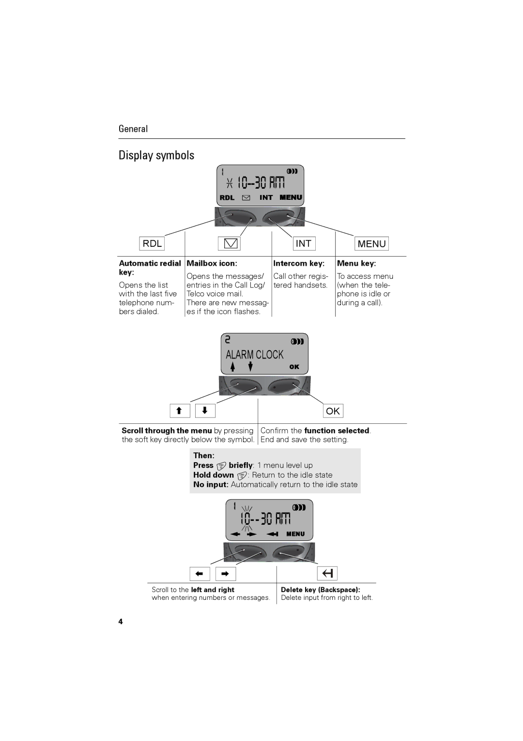 Siemens C88 user manual Display symbols, Automatic redial Mailbox icon Intercom key Menu key Key, Then 