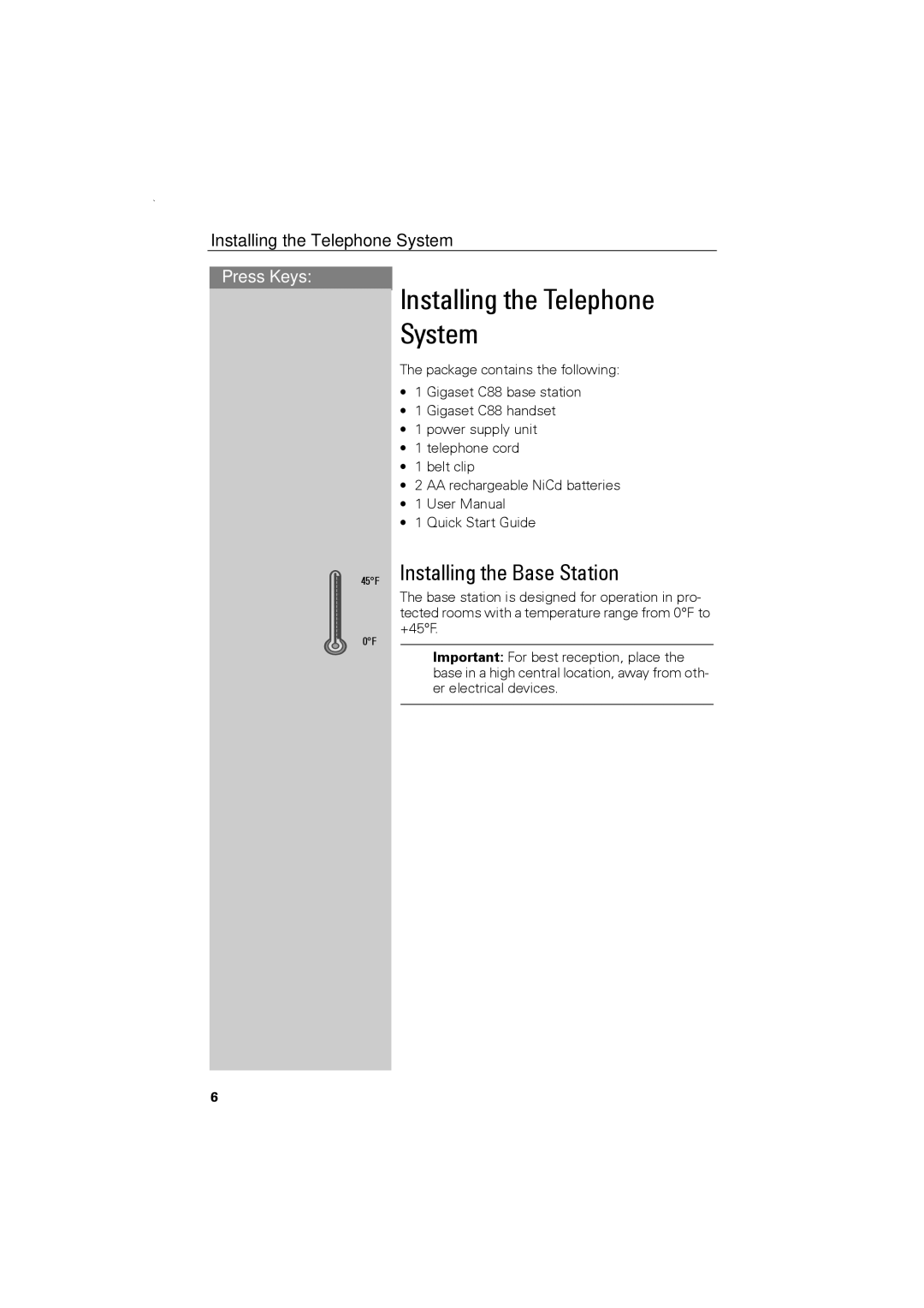 Siemens C88 user manual Installing the Telephone System, Installing the Base Station 