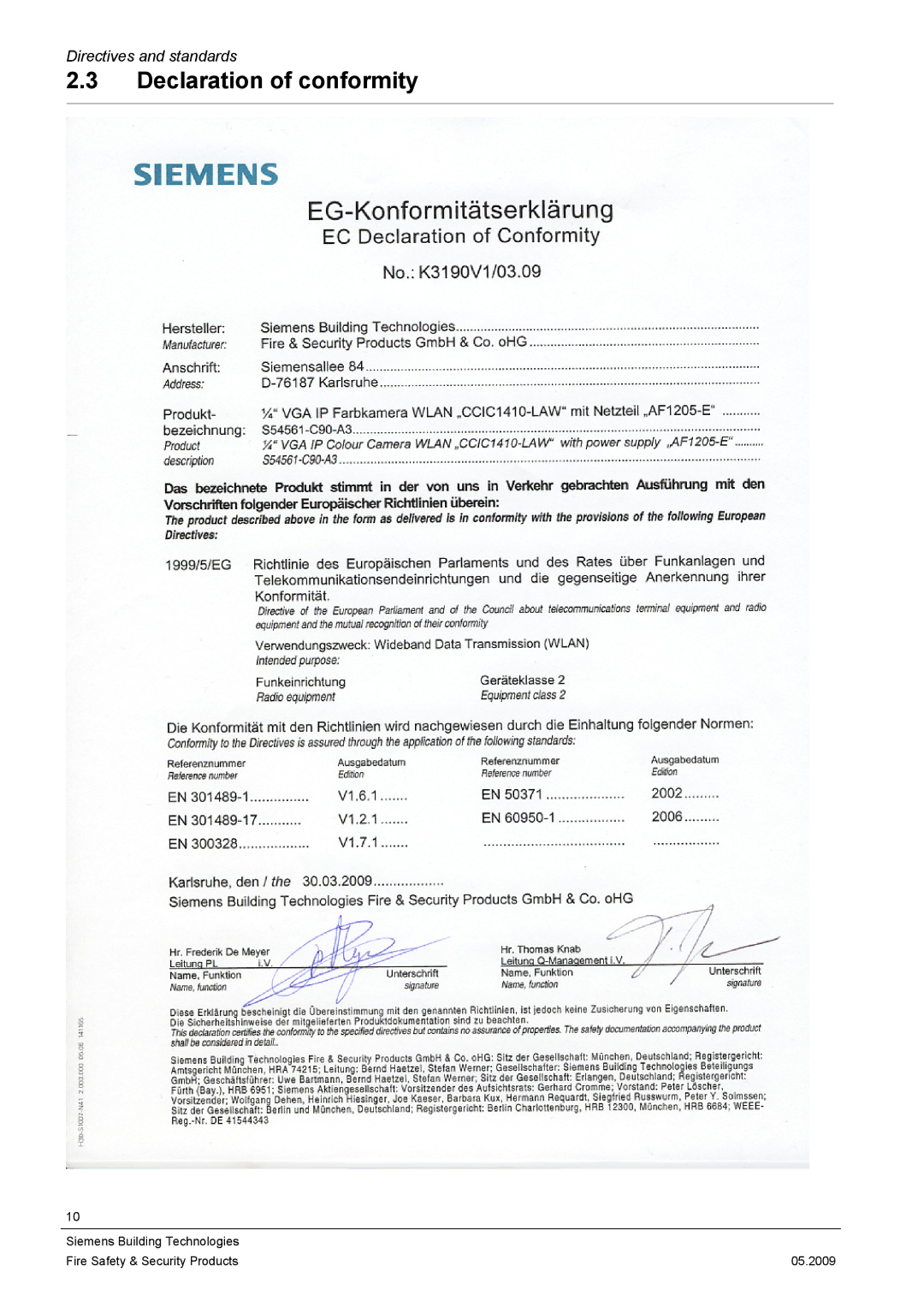 Siemens CCIC1410 configurationmanual Declaration of conformity 