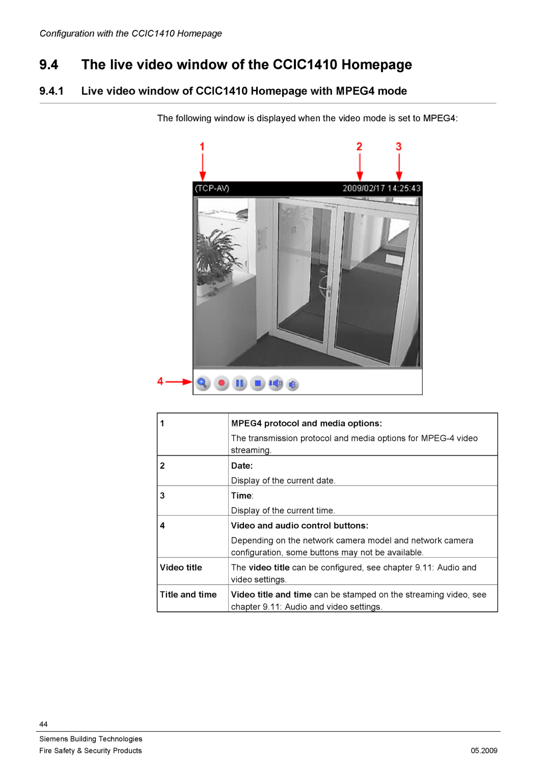 Siemens Live video window of the CCIC1410 Homepage, Live video window of CCIC1410 Homepage with MPEG4 mode 