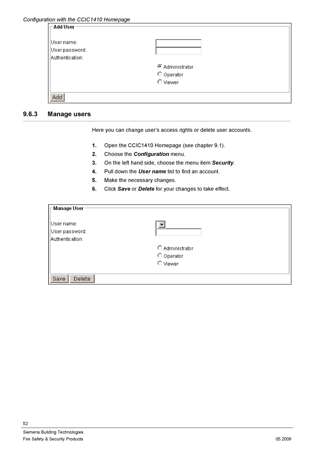 Siemens CCIC1410 configurationmanual Manage users 