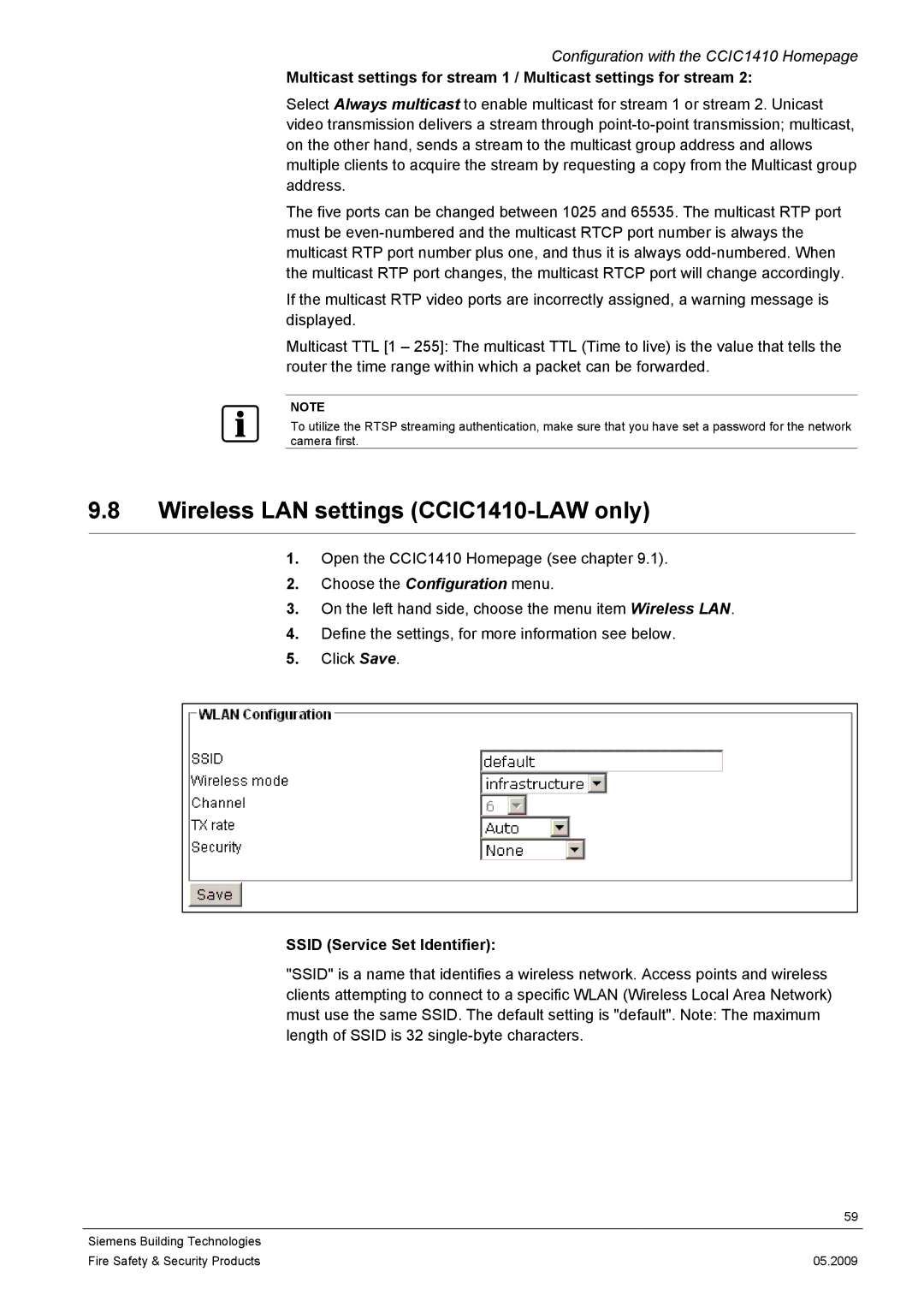 Siemens configurationmanual Wireless LAN settings CCIC1410-LAW only, Ssid Service Set Identifier 