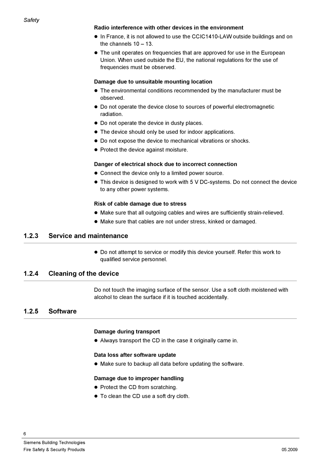 Siemens CCIC1410 configurationmanual Service and maintenance, Cleaning of the device, Software 