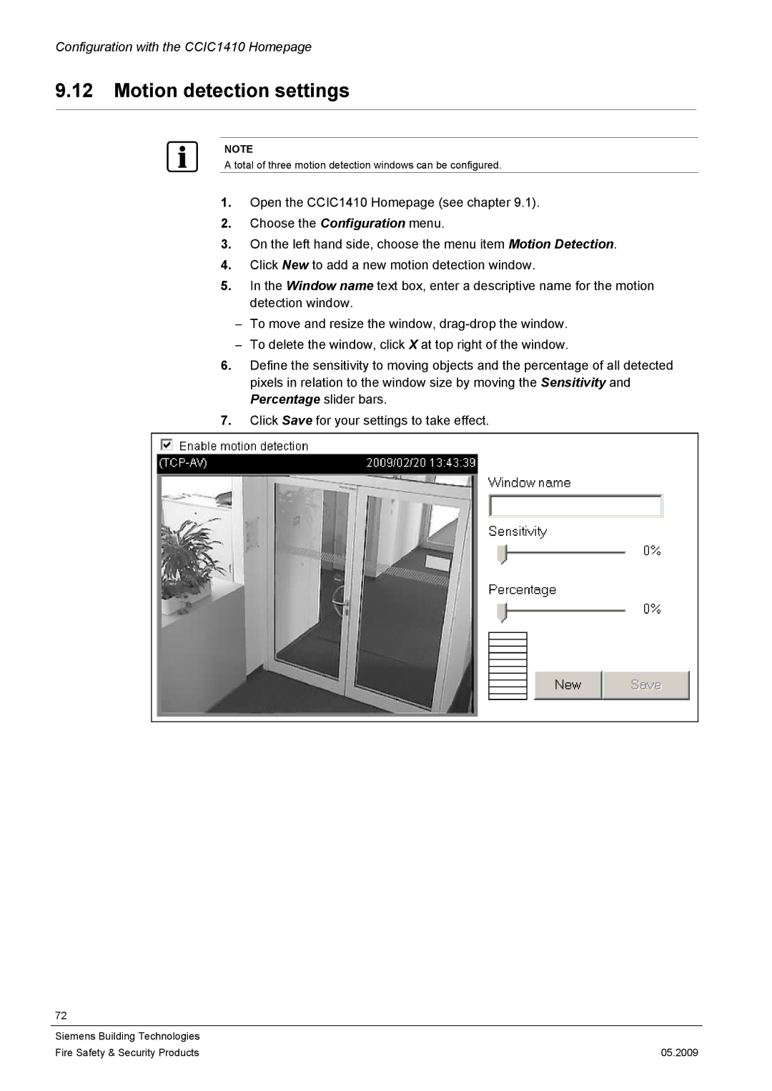 Siemens CCIC1410 configurationmanual Motion detection settings 