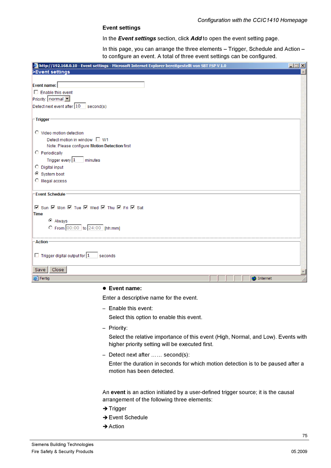 Siemens CCIC1410 configurationmanual Event settings, Event name 