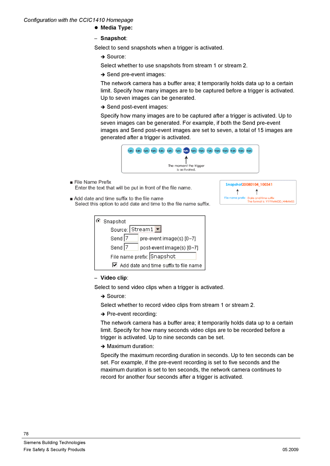 Siemens CCIC1410 configurationmanual Media Type Snapshot, Video clip 