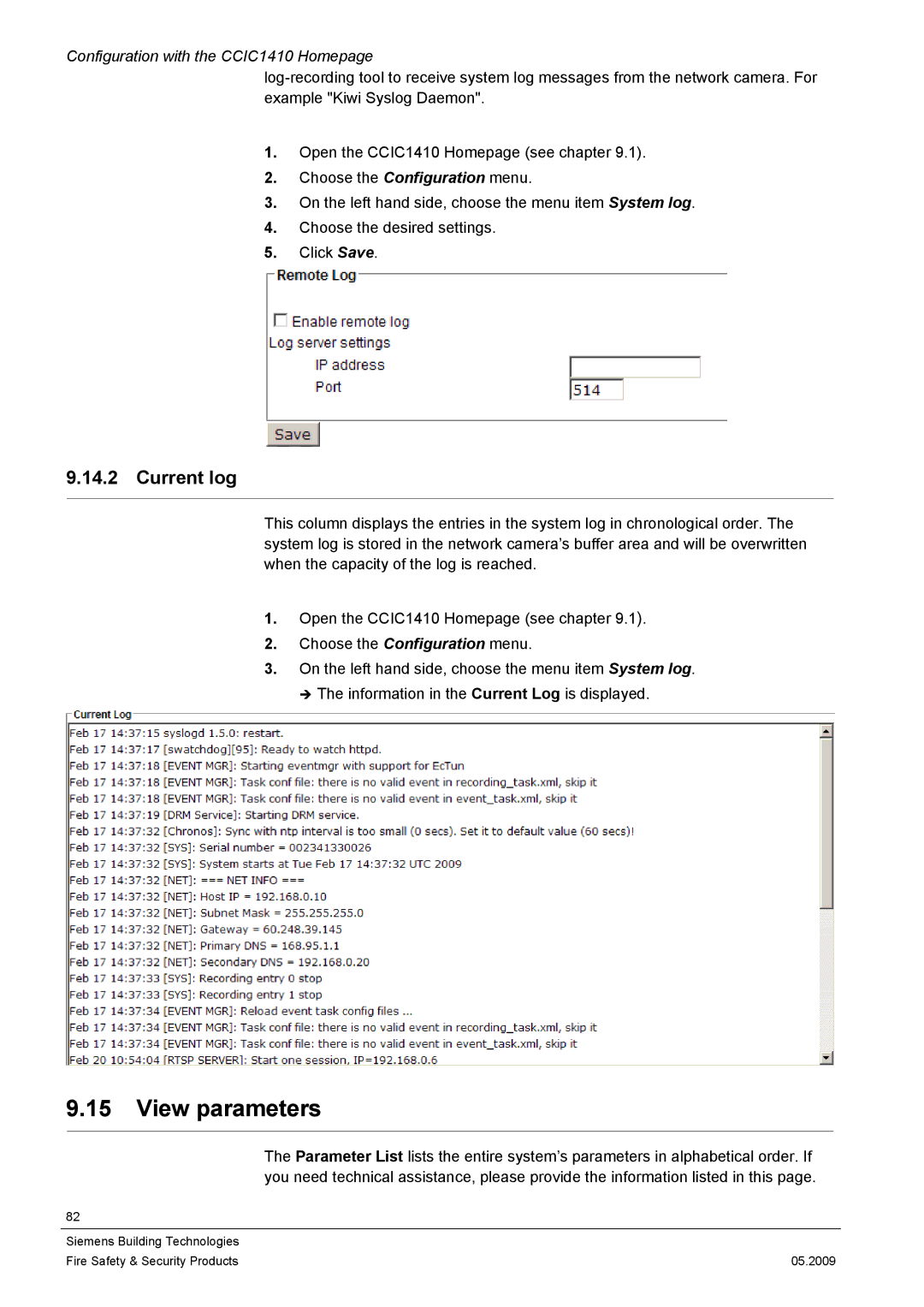 Siemens CCIC1410 configurationmanual View parameters, Current log 