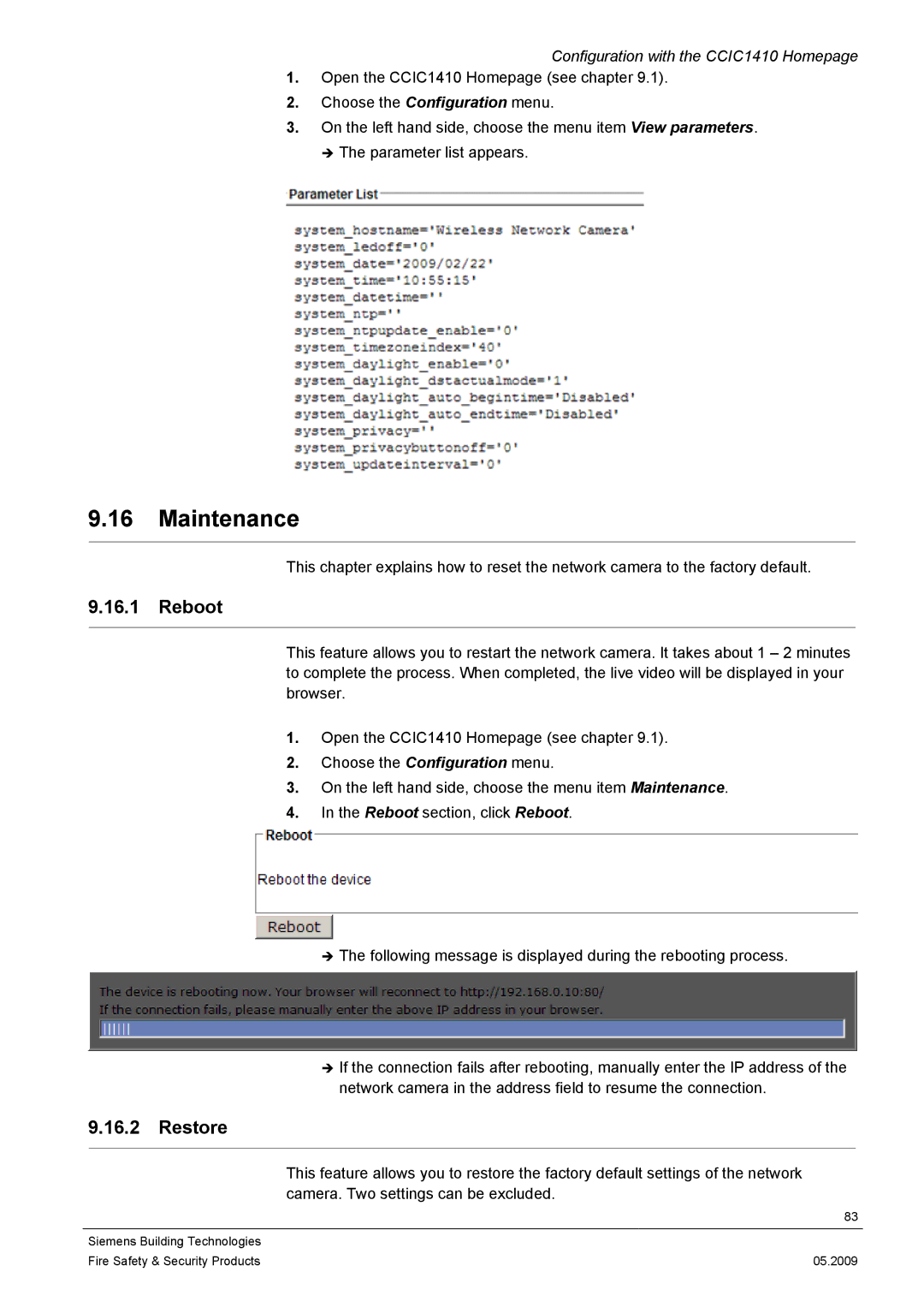 Siemens CCIC1410 configurationmanual Maintenance, Reboot, Restore 