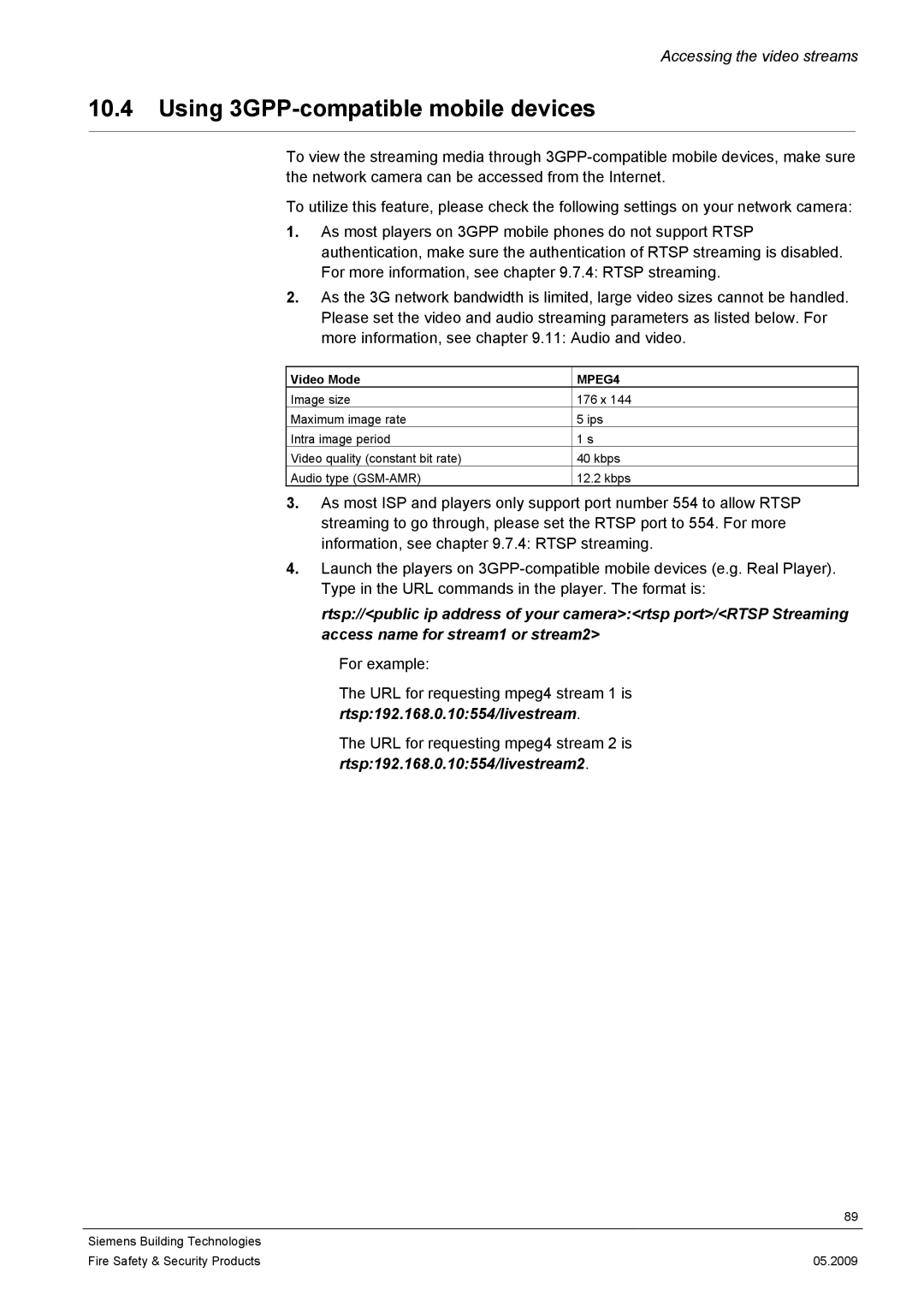 Siemens CCIC1410 configurationmanual Using 3GPP-compatible mobile devices, Video Mode 