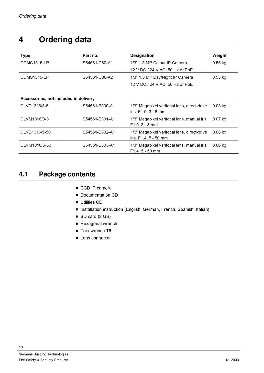 Siemens CCMX1315-LP configurationmanual Ordering data, Package contents 