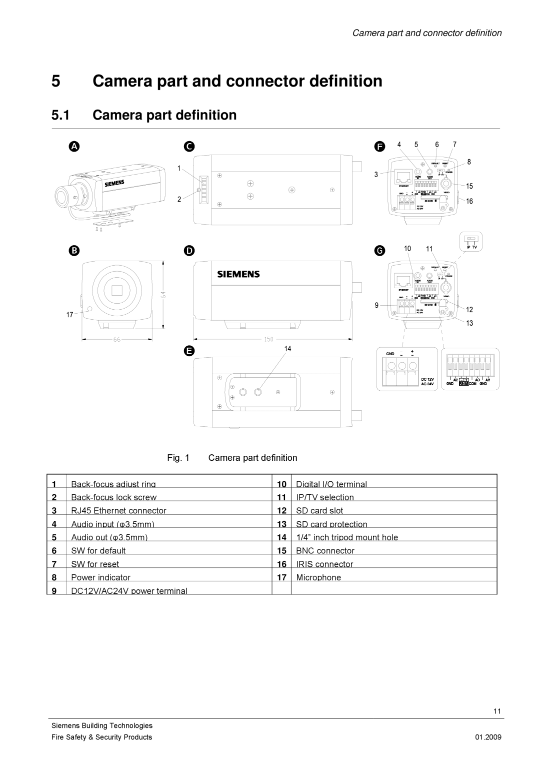 Siemens CCMX1315-LP configurationmanual Camera part and connector definition, Camera part definition 