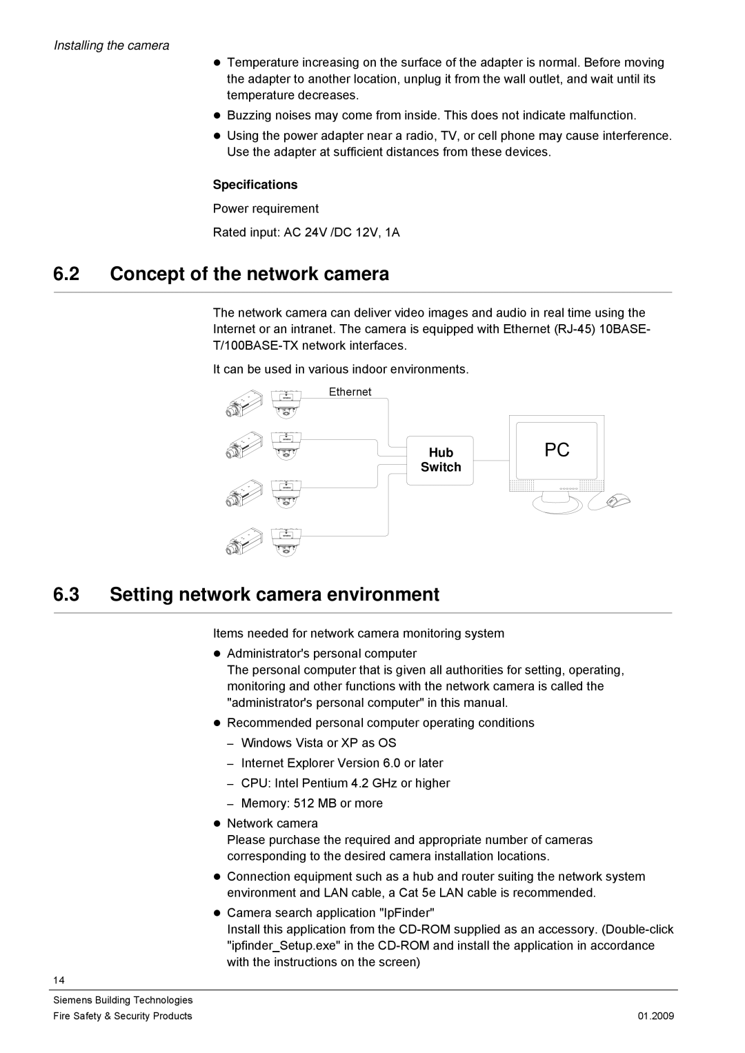 Siemens CCMX1315-LP Concept of the network camera, Setting network camera environment, Specifications, Switch 