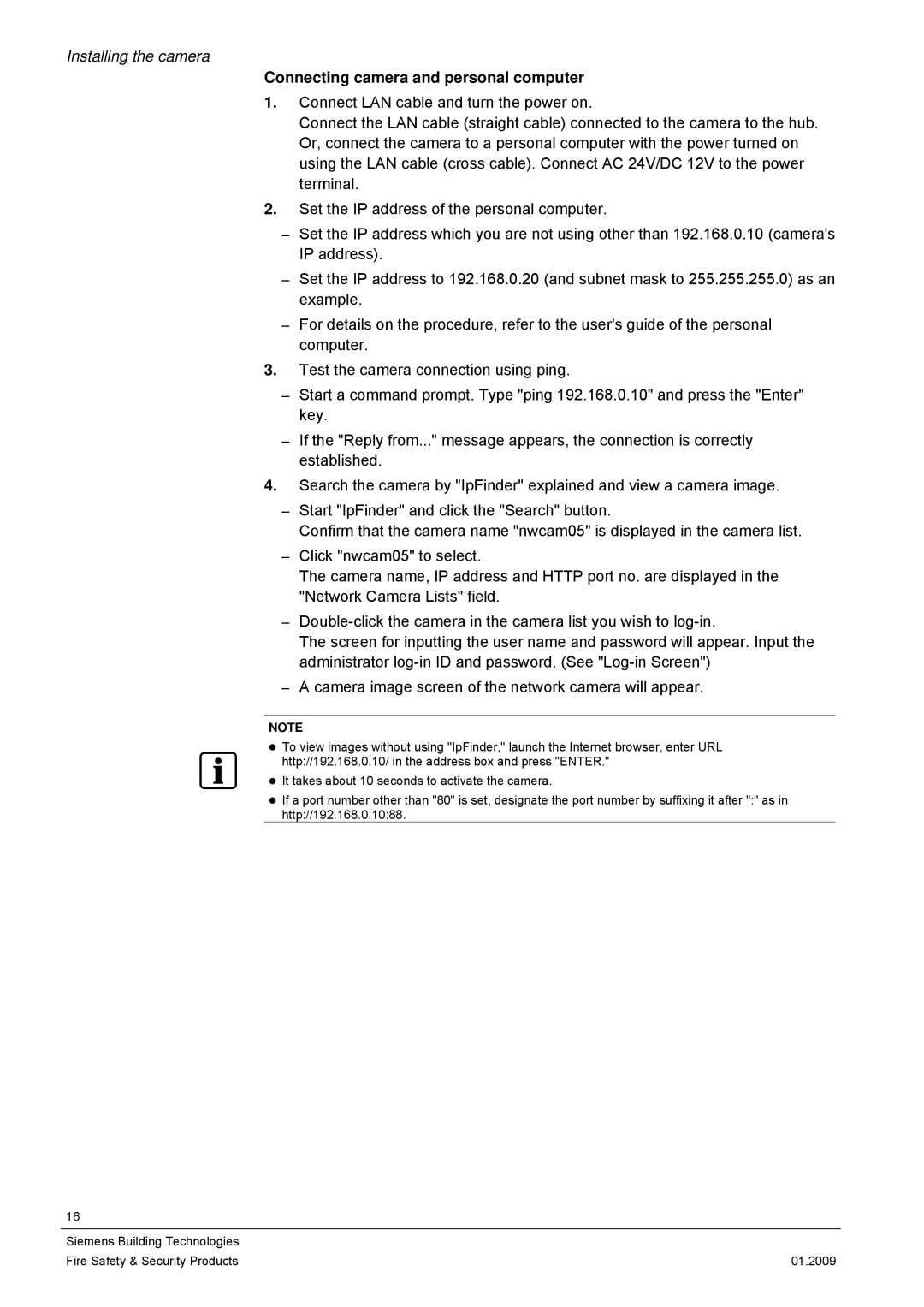 Siemens CCMX1315-LP configurationmanual Connecting camera and personal computer 