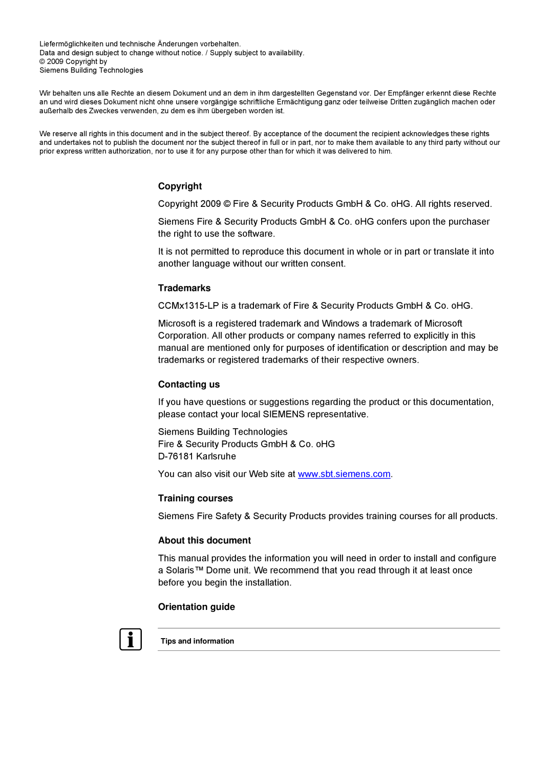 Siemens CCMX1315-LP Copyright, Trademarks, Contacting us, Training courses, About this document, Orientation guide 