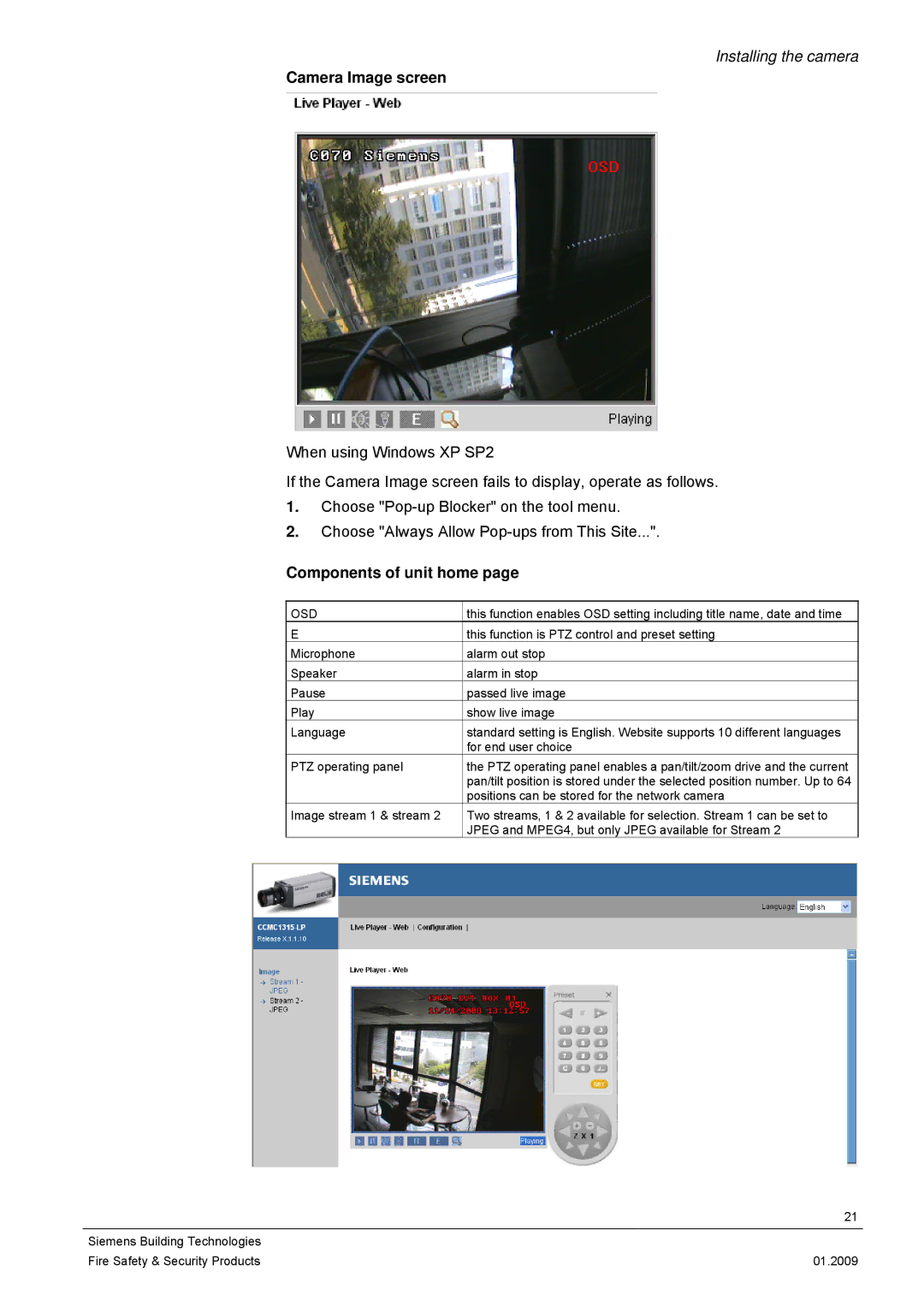 Siemens CCMX1315-LP configurationmanual Camera Image screen, Components of unit home 