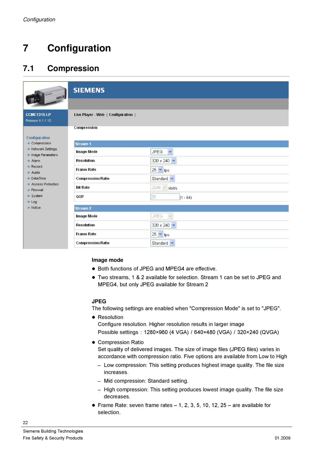 Siemens CCMX1315-LP configurationmanual Configuration, Compression, Image mode 