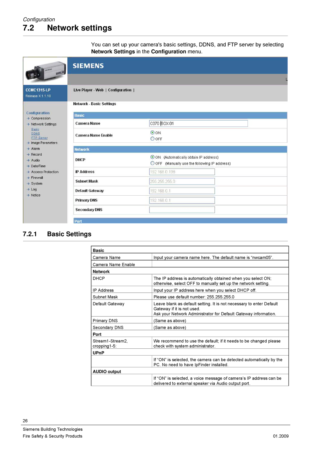 Siemens CCMX1315-LP configurationmanual Network settings, Basic Settings, Network Settings in the Configuration menu 