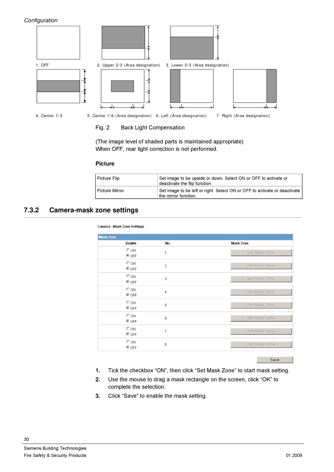 Siemens CCMX1315-LP configurationmanual Camera-mask zone settings, Picture 