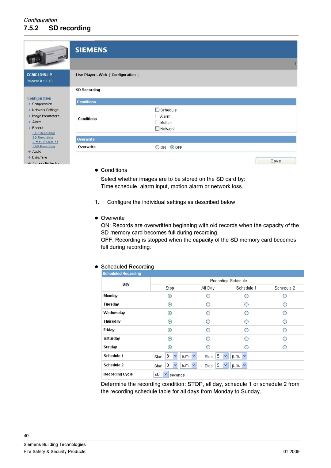 Siemens CCMX1315-LP configurationmanual SD recording 