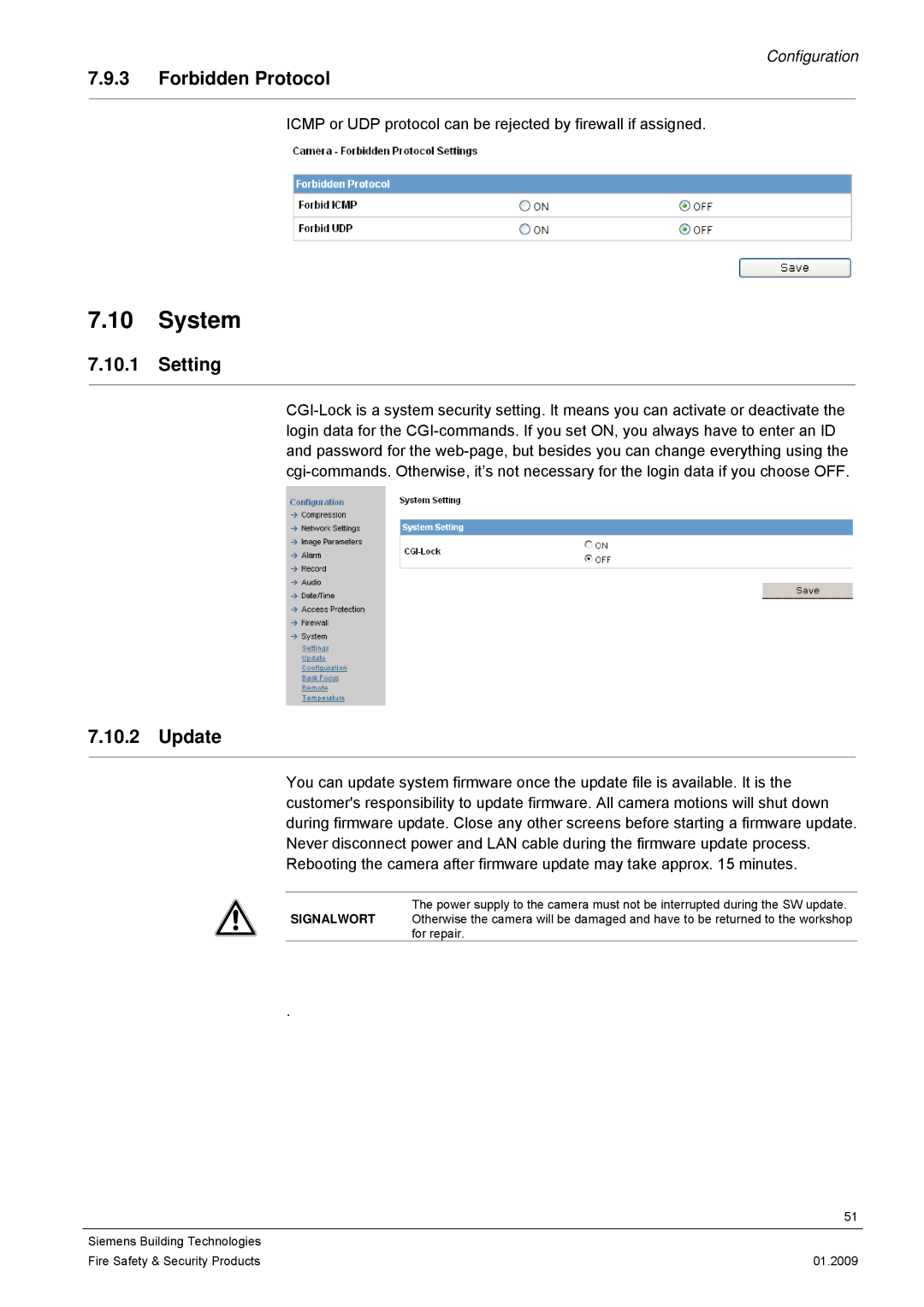 Siemens CCMX1315-LP configurationmanual System, Forbidden Protocol, Setting, Update 