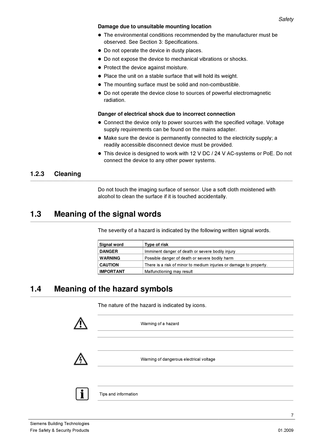 Siemens CCMX1315-LP configurationmanual Meaning of the signal words, Meaning of the hazard symbols, Cleaning 