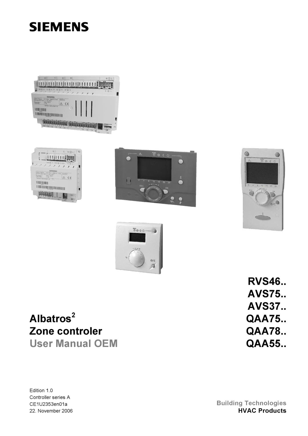 Siemens user manual Zone controler, Edition 1.0 Controller series a CE1U2353en01a 22. November 