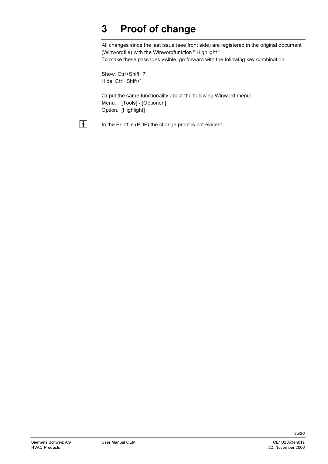 Siemens CE1U2353en01a user manual Proof of change 