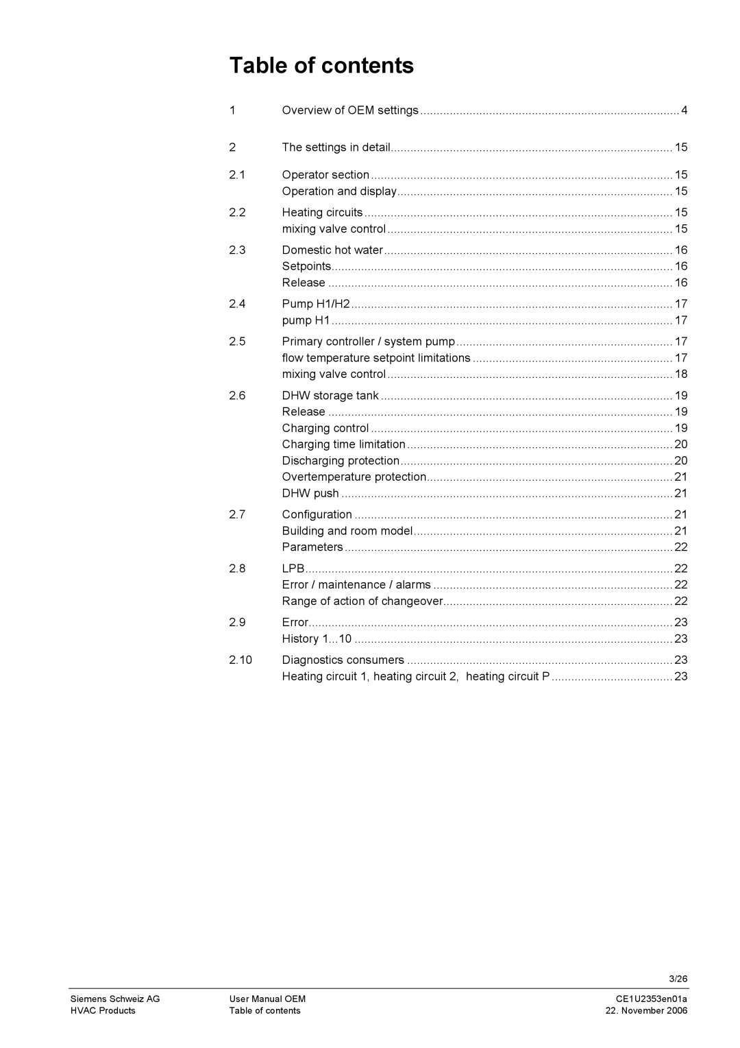 Siemens CE1U2353en01a user manual Table of contents 