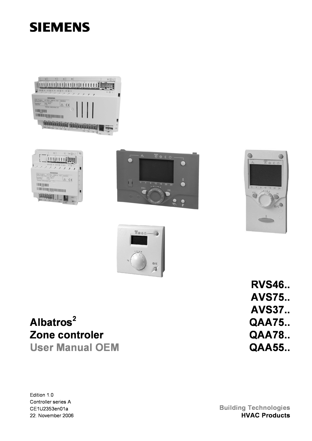Siemens CE1U2353en01a user manual RVS46, AVS75, Albatros2, AVS37, Zone controler, QAA75, QAA78, QAA55, HVAC Products 