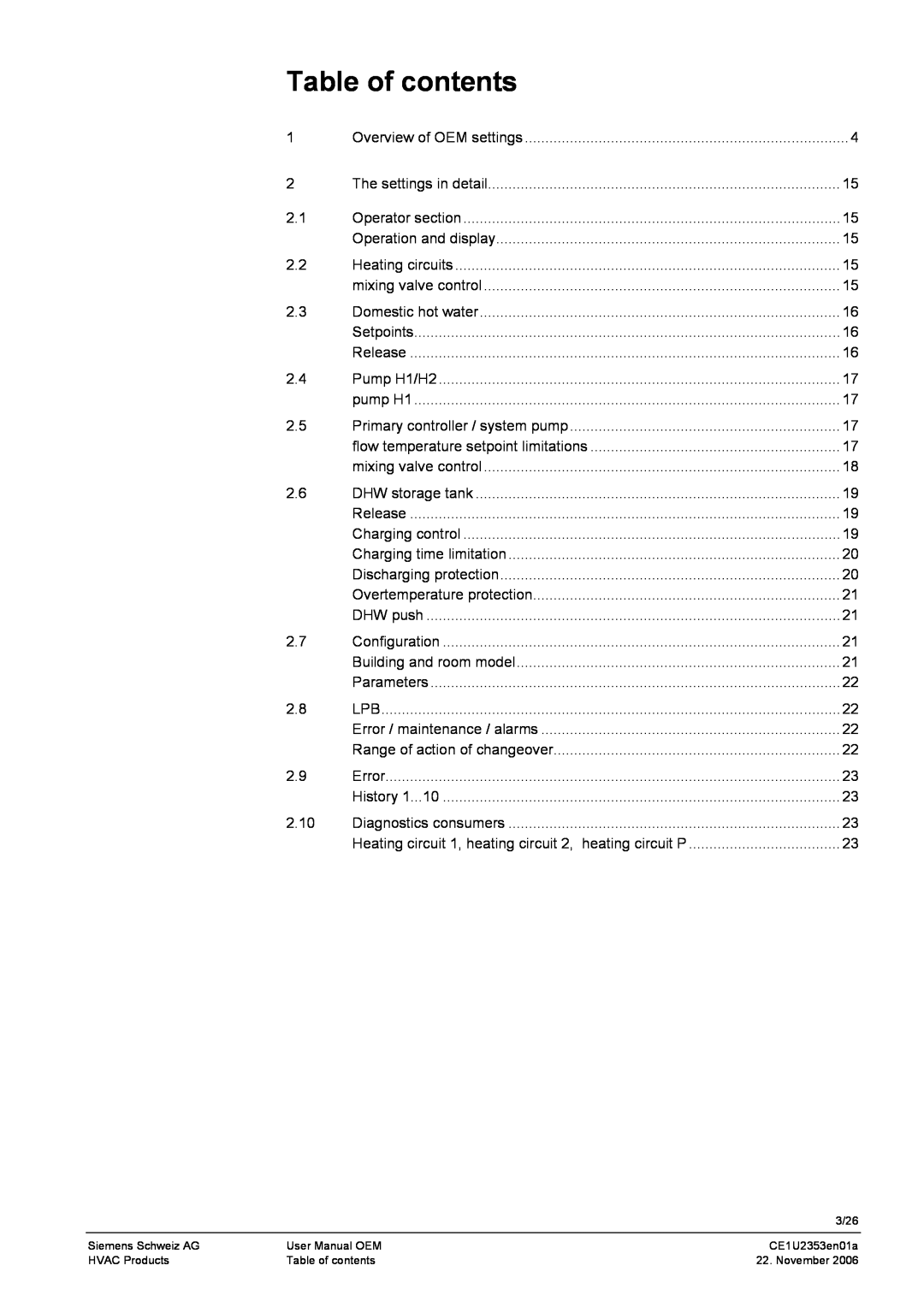 Siemens CE1U2353en01a user manual Table of contents 