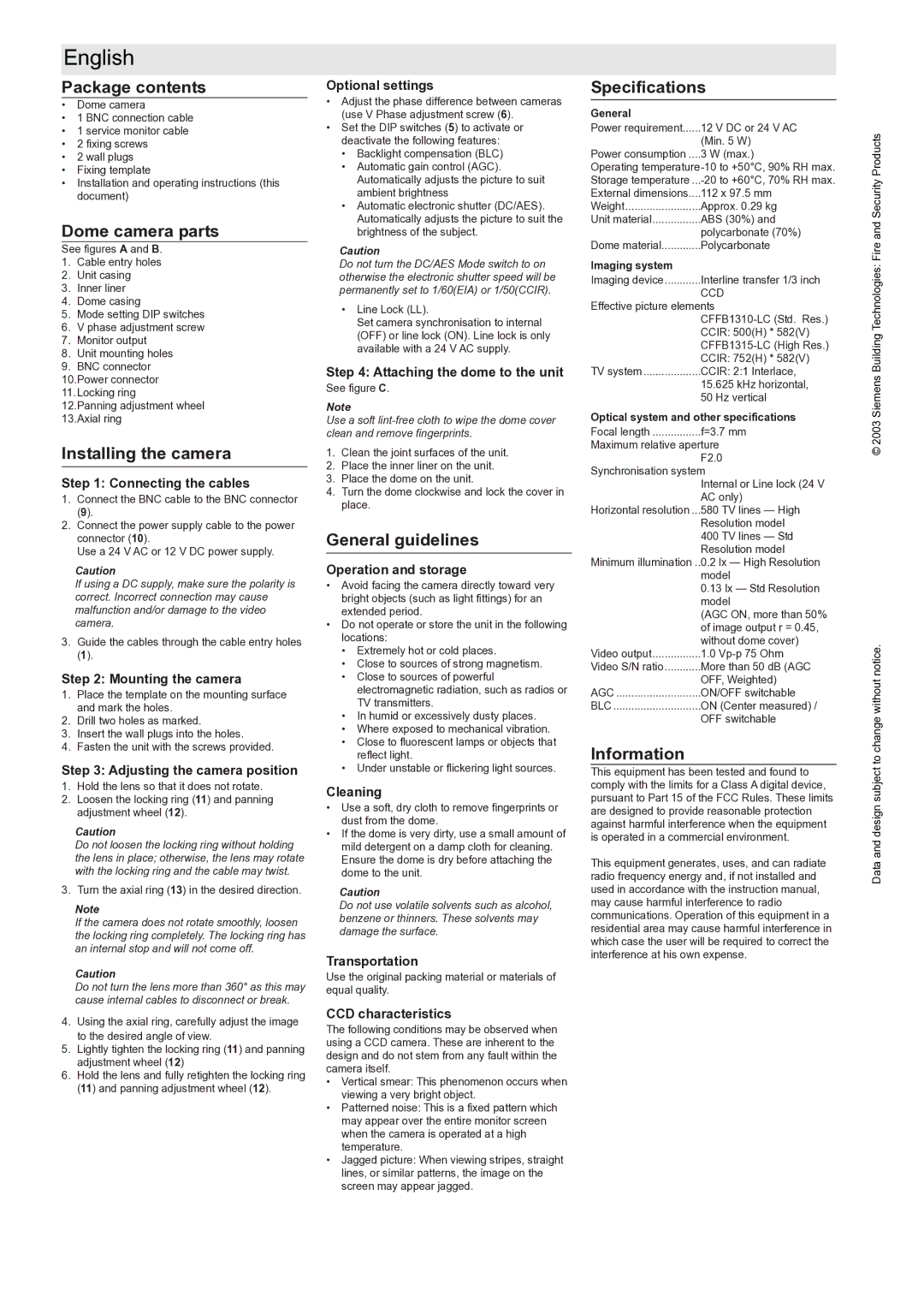 Siemens CFFC1310-LP instruction manual Effective picture elements CFFB1310-LC Std. Res Ccir 500H 