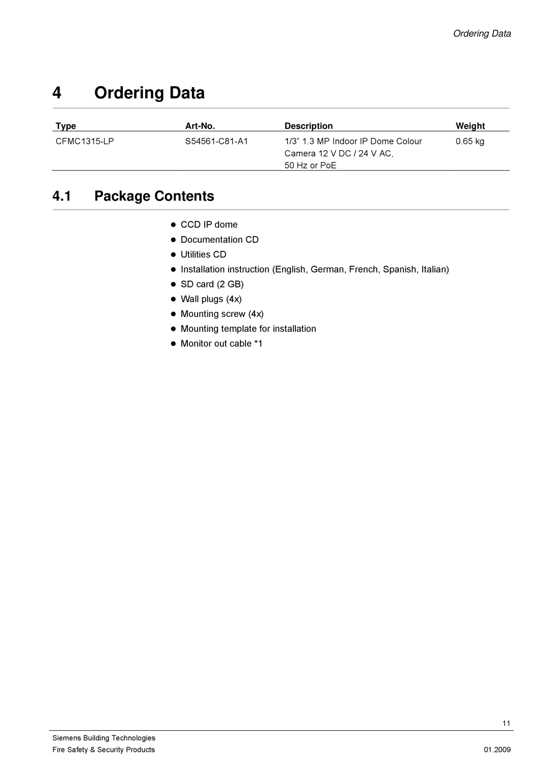 Siemens CFMC1315-LP configurationmanual Ordering Data, Package Contents 