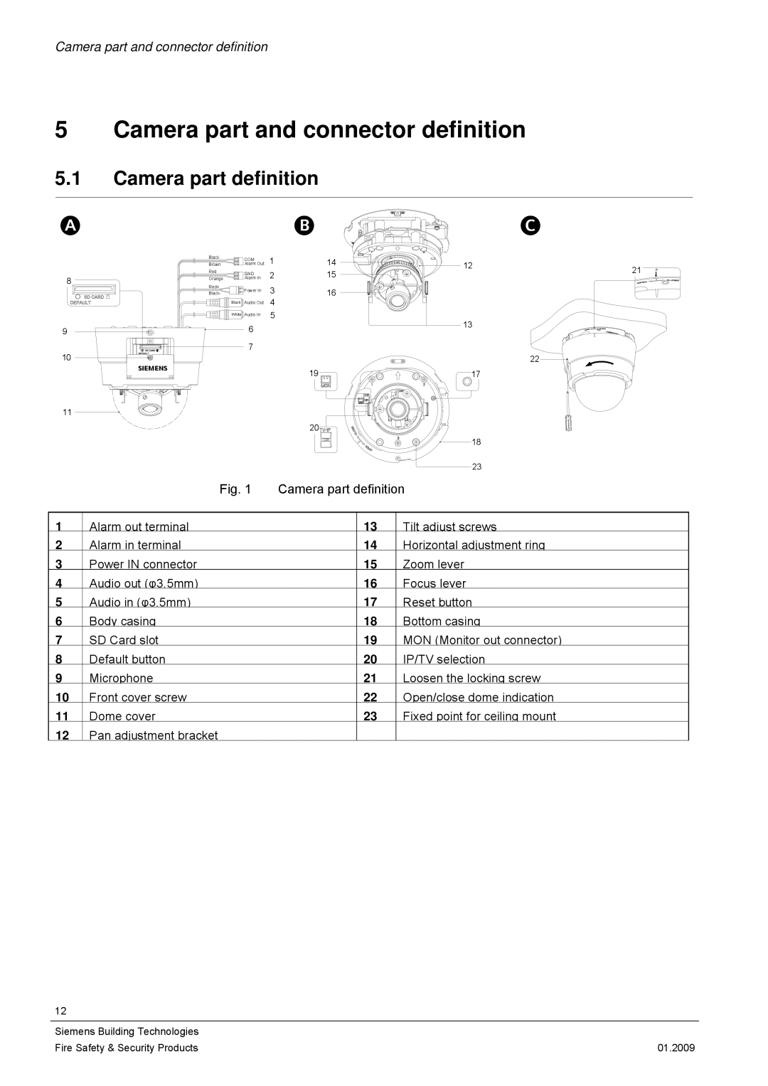 Siemens CFMC1315-LP configurationmanual Camera part and connector definition, Camera part definition 