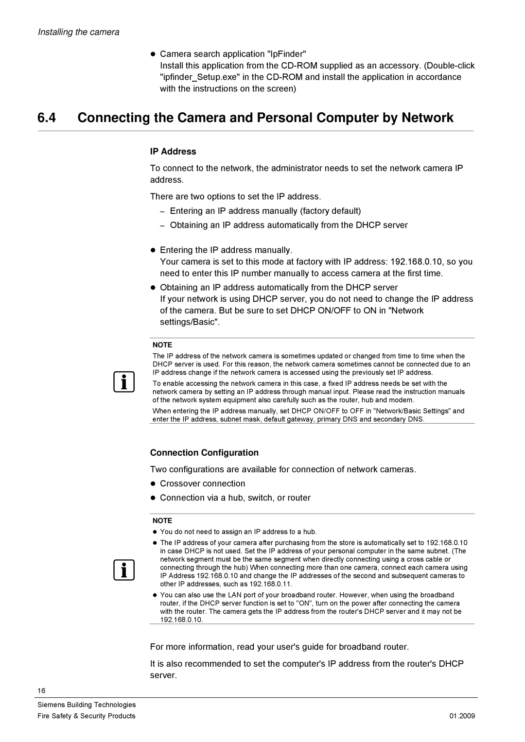 Siemens CFMC1315-LP Connecting the Camera and Personal Computer by Network, IP Address, Connection Configuration 