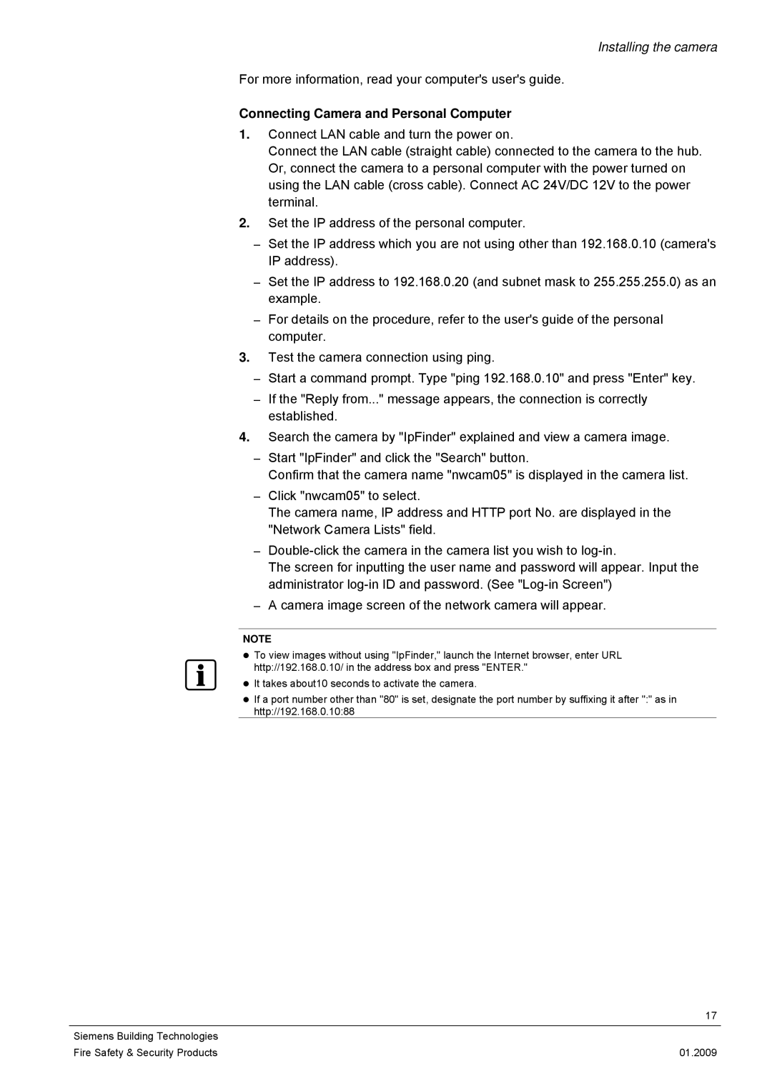 Siemens CFMC1315-LP configurationmanual Connecting Camera and Personal Computer 