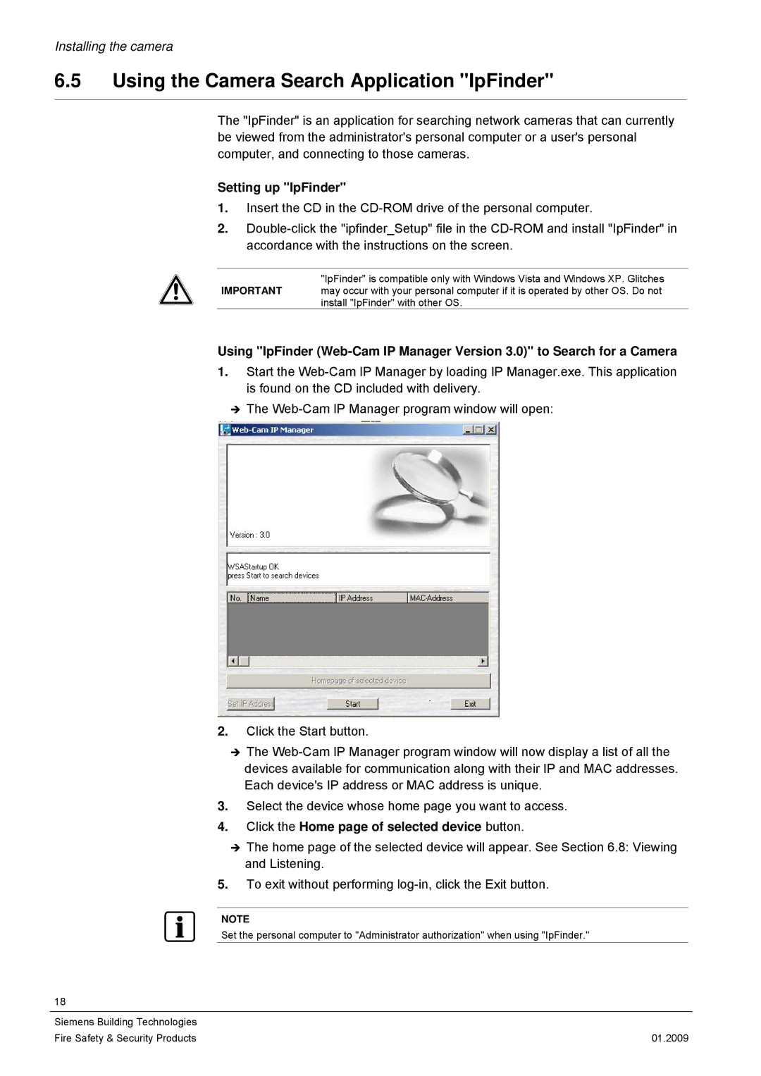 Siemens CFMC1315-LP configurationmanual Using the Camera Search Application IpFinder, Setting up IpFinder 