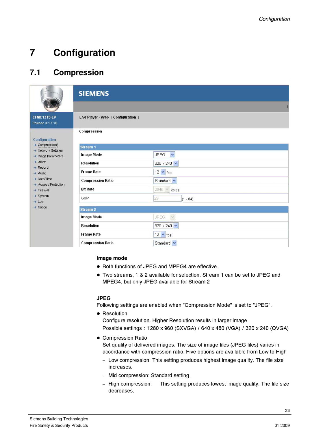 Siemens CFMC1315-LP configurationmanual Configuration, Compression, Image mode 