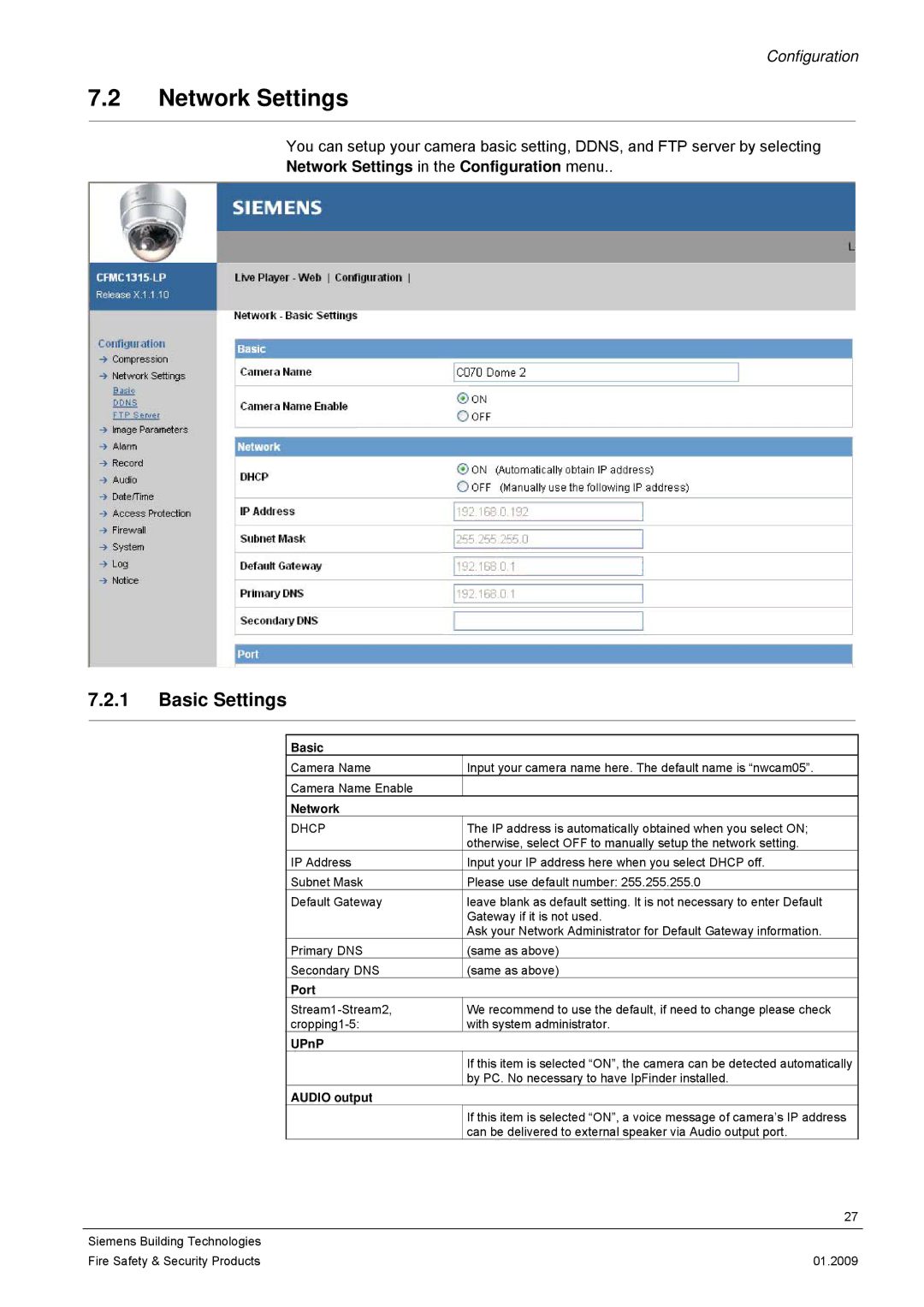 Siemens CFMC1315-LP configurationmanual Basic Settings, Network Settings in the Configuration menu 