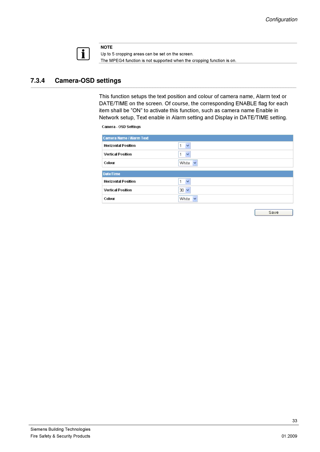 Siemens CFMC1315-LP configurationmanual Camera-OSD settings 