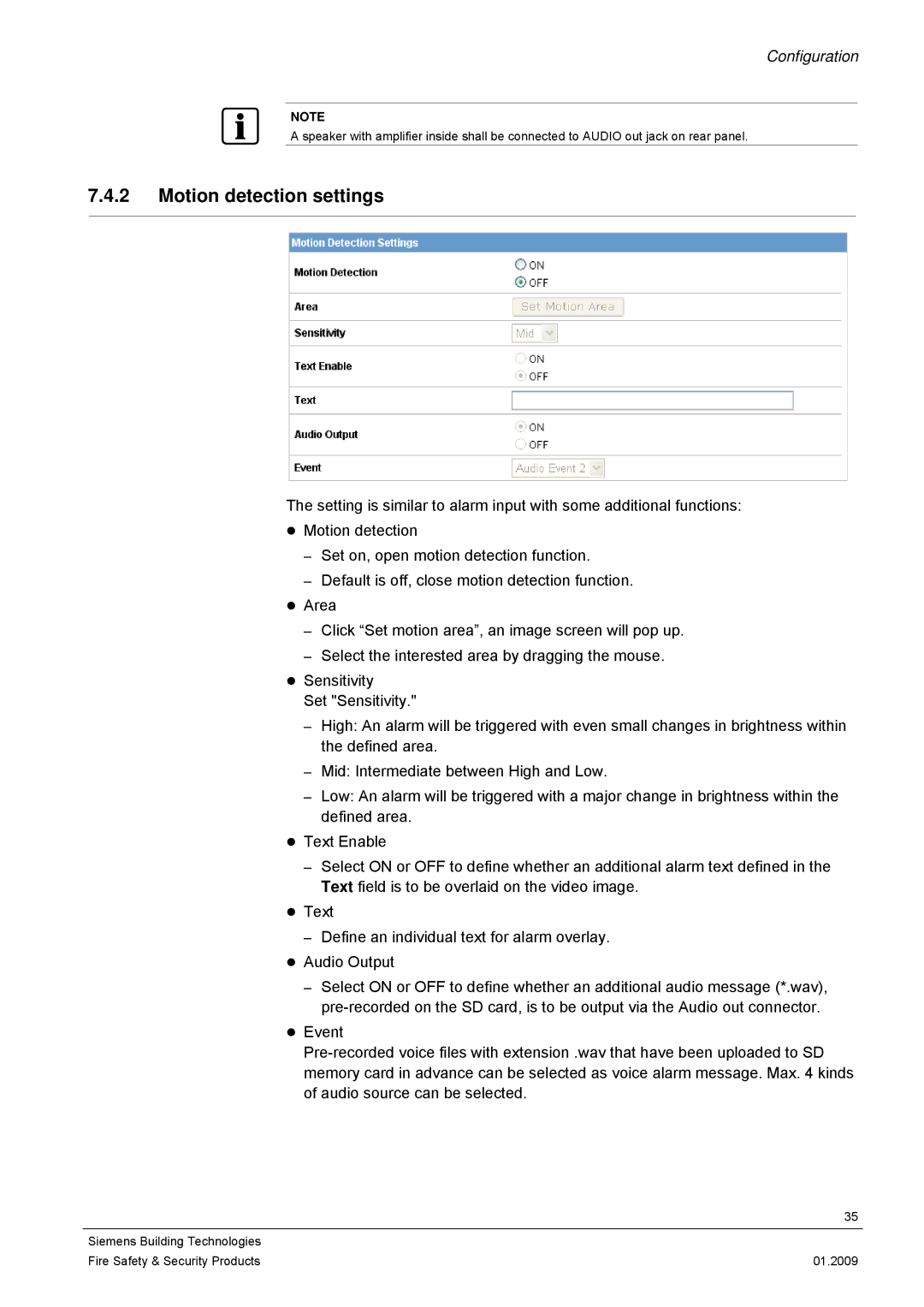 Siemens CFMC1315-LP configurationmanual Motion detection settings 